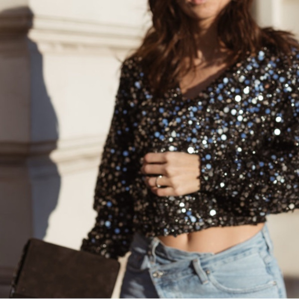 Rotate Birger Christensen Sequin Black and Blue Women's Top